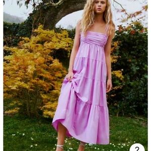NWT Zara Pink Poplin Tiered Maxi Dress